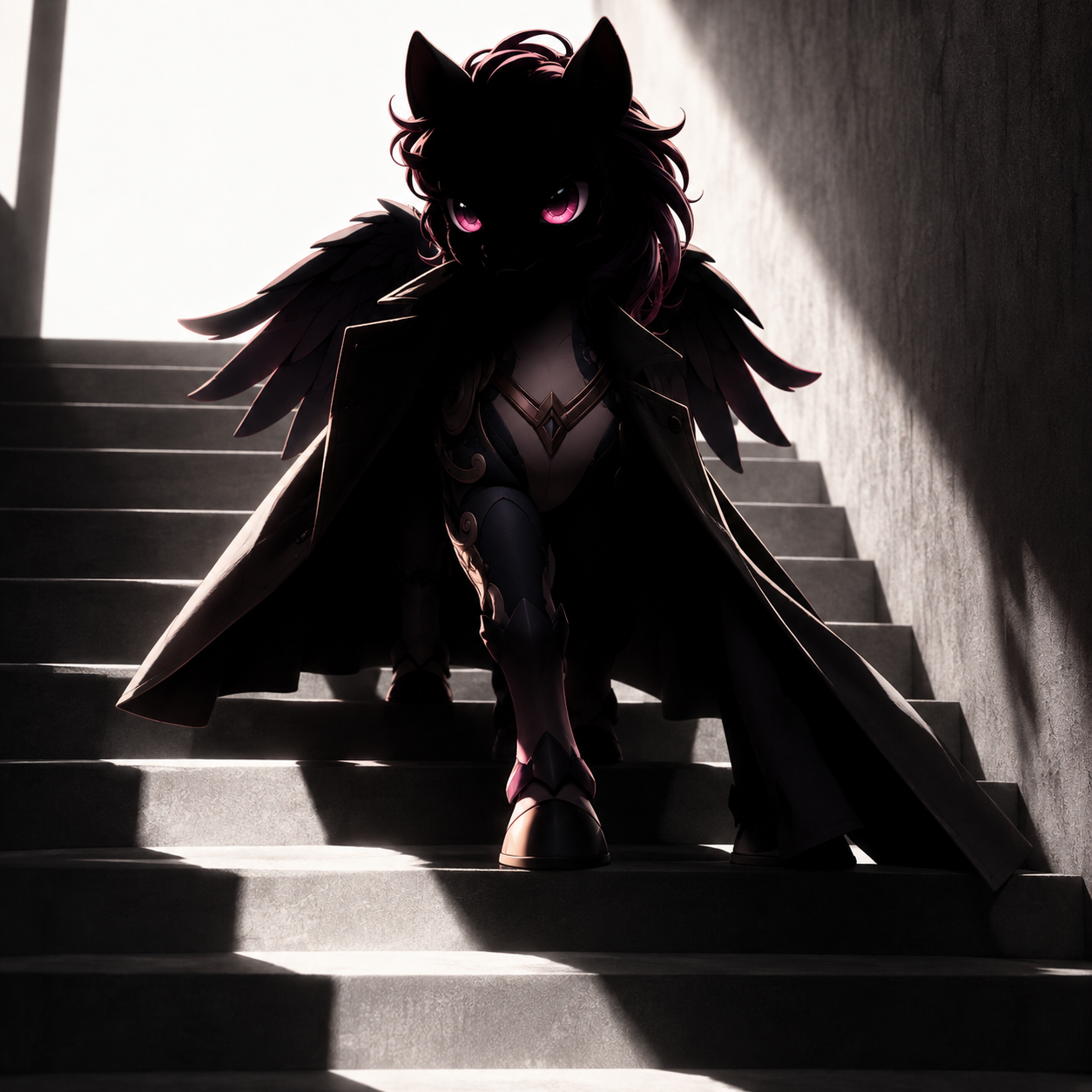 Down the stairs
